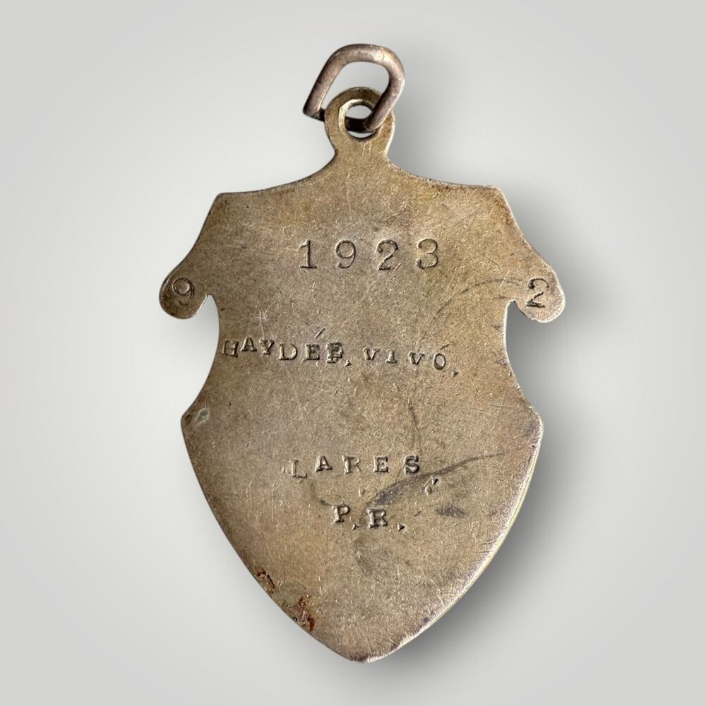 VTG 1923 Sterling Silver Miraculous Medal Lares Puerto Rico Catholic Pendant - Picture 5 of 6